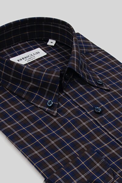 Abbate Bb Club Mike Poplin 100% Cotton Regular Fit Brown Button-Down Collar M...