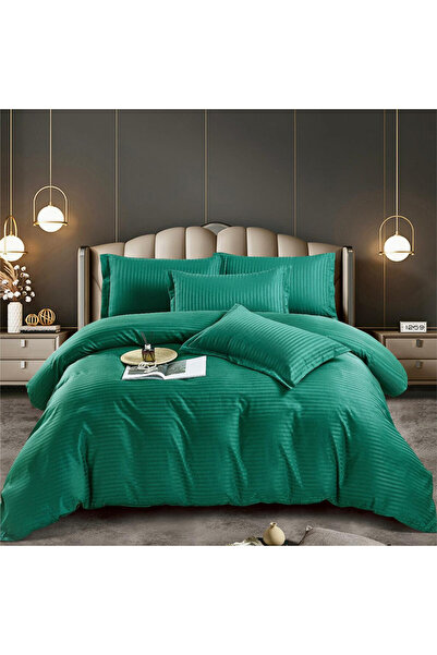 JOJO HOME Lenjerie de pat, damasc, pat 2 persoane, verde, 6 piese, Jo-Jo