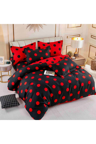 JOJO HOME Lenjerie de pat finet FNJ-396, 2 persoane, negru / rosu, 6 piese