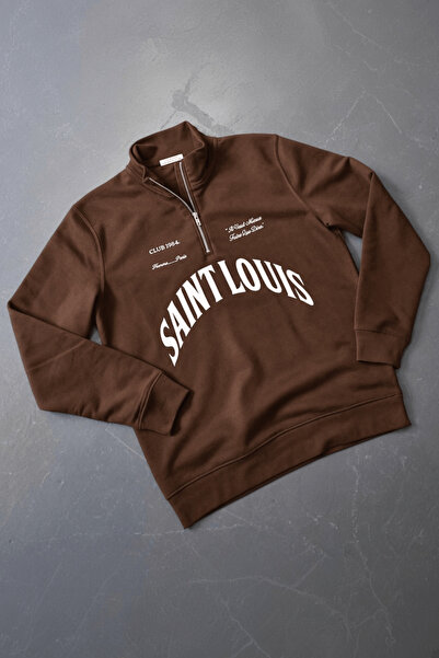 Vordevia Hanorac unisex Saint Louis cu imprimeu, cu jumătate de fermoar, supr...