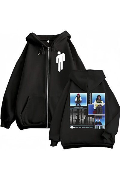 Vordevia Billie Eilish Printed 3 Thread Zipper Cardigan Oversized with Ribbon