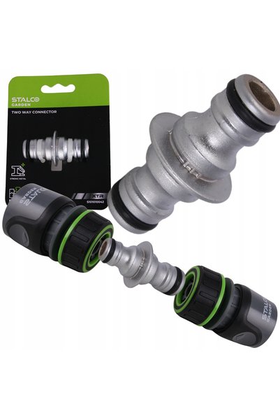 Stalco Conector Dublu Furtun, Universal, Verde, Pentru Irigații Grădină, Anti...