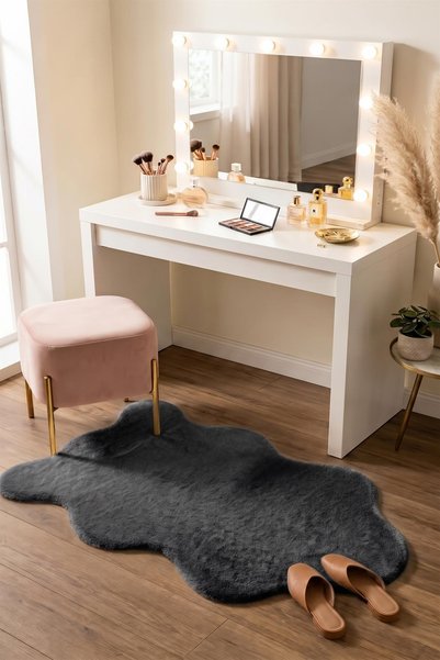 Halı360 Püra Antrasit Post Şekilli Peluş Halı-Yumuşak-Yıkanabilir-Modern-Deko...
