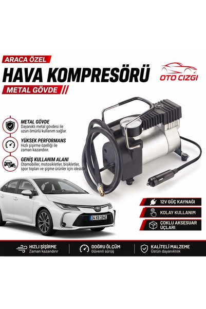 Oto Çizgi Toyota Corolla Lastik Hava Kompresörü - Çakmaklık Girişli Göstergel...