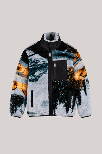 yaje Unisex Gri Siyah Petrol Yeşili Turuncu Soyut Manzara Desenli Peluş Mont ...