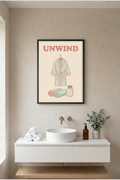 huhuli لوحة فنية من خشب MDF مع إطار خشبي أسود بتصميم Unwind Bornoz and Towel ...