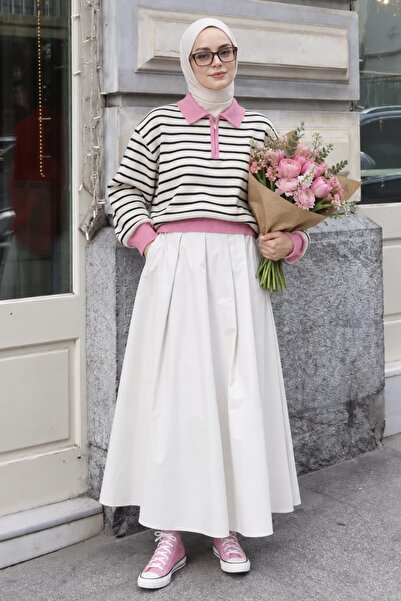 AFVENTE Oslo Women's Striped Oversize Knitwear Sweater Pink