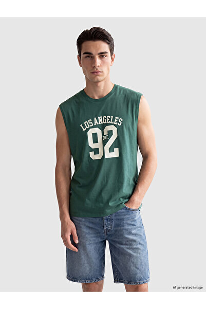 LC Waikiki Nevavm Green Combed Cotton Printed Loose & Baggy Sleeveless Men's ...