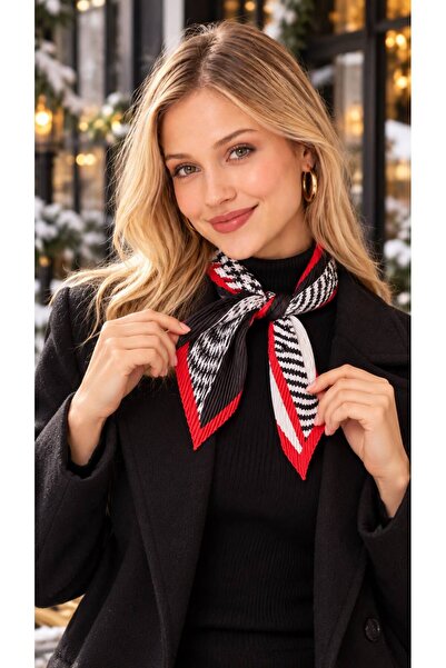 MARBERRY Flr27-15 Black Pleated Women's Scarf 50X50 cm