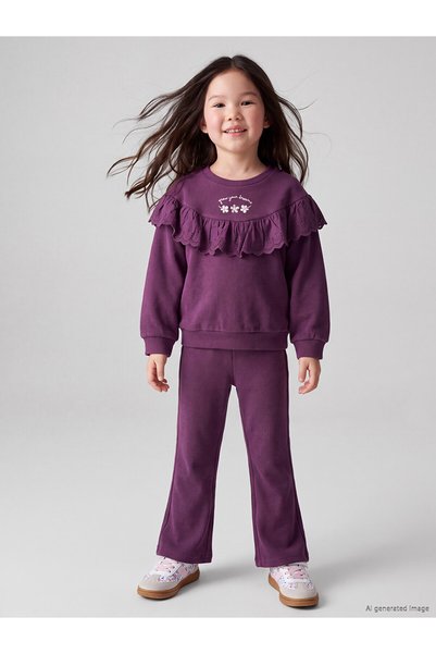 LC Waikiki Ozmarka New Season Purple Crew Neck Ruffled Embroidered Girls' Tra...