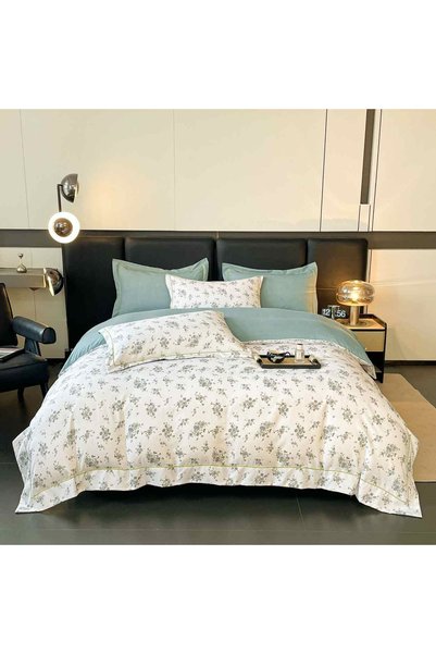 JOJO HOME Lenjerie de pat lux cu elastic si broderie, tesatura tip finet gros...