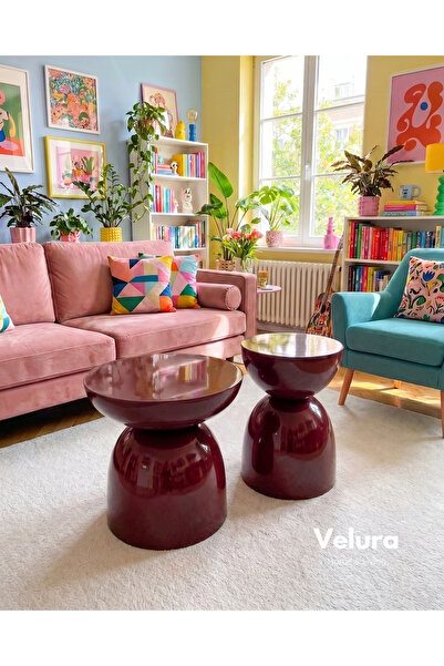 Velura Home & Living Leonardo Yan Sehpa & Yan Sehpa Seti - Bordo
