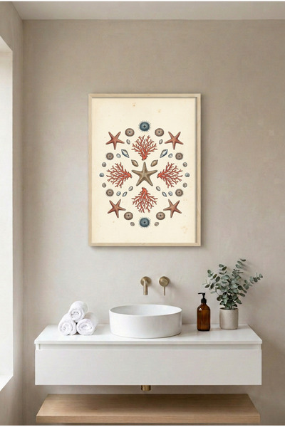 huhuli Starfish and Coral Wood Framed Mdf Painting - Sea and Coastal Bathroom...