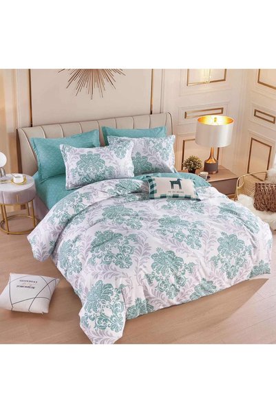 JOJO HOME Lenjerie de pat cu elastic, tesatura tip finet, pat 2 persoane, 6 p...