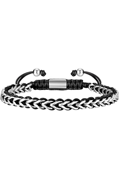 ELECDON Men's Rope & Stainless Steel Chain Bracelet - سوار رجالي من الحبل وسل...