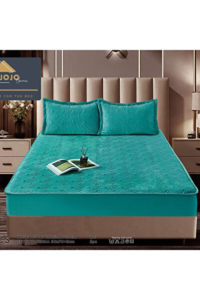 JOJO HOME Husa de pat matlasata si 2 fete de perne din catifea, cu elastic, m...