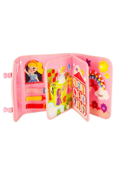 SOLLUXE Carte senzorială Busy Board Montessori cu 6 pagini – rucsac roz cu ci...