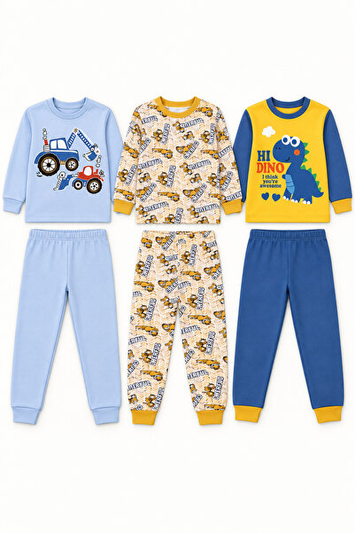 aden kids erkek çocuk pijama takımı 3 takım şekilde gelmekte