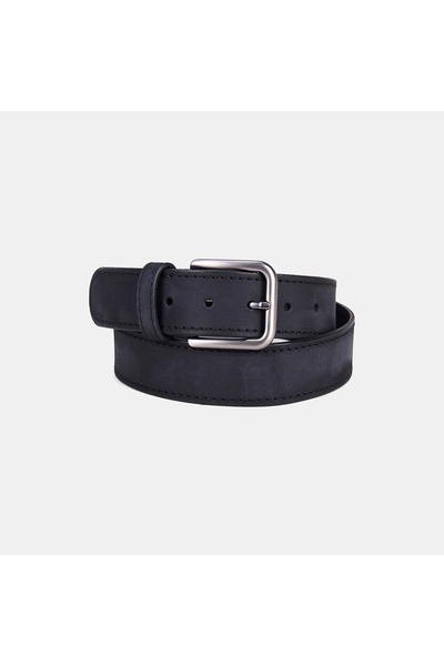 Desa Men's Black Sporty Nubuck Leather Belt with Stitching Detail