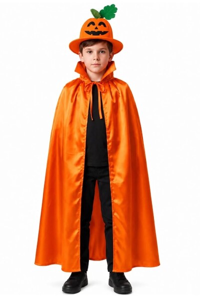 Bkmc Children's Pumpkin Bowler Hat and Cloak Set Kids Pumpkin Costume Hallowe...