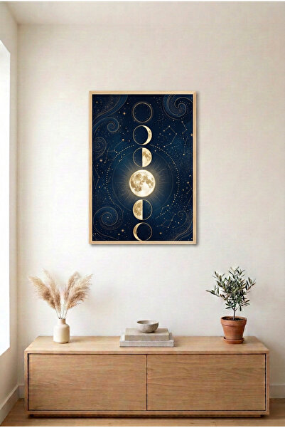 huhuli Moon Phases Wooden Framed Mdf Painting - Moon and Sky Living Room Deco...