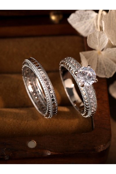 Take Two By Styli Silver Cubic Zirconia Ring Set