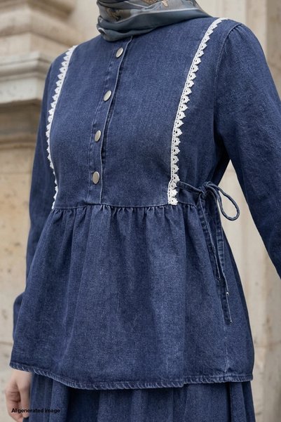 InStyle Blue Denim Suit with Laced Hem