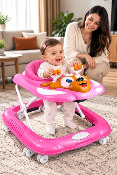 Baby Home Müzikli Kademeli Ayarlanabilir Yürüteç Örümcek Konforlu Yürüteç İlk...