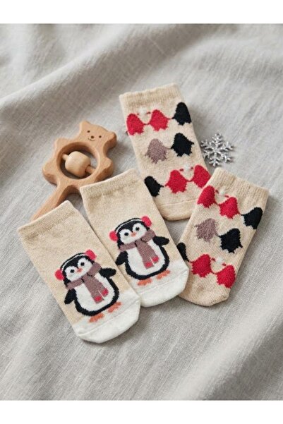 Caramell Baby Sock Set 2 Pairs Penguin Patterned Christmas Themed 2-Piece Cot...