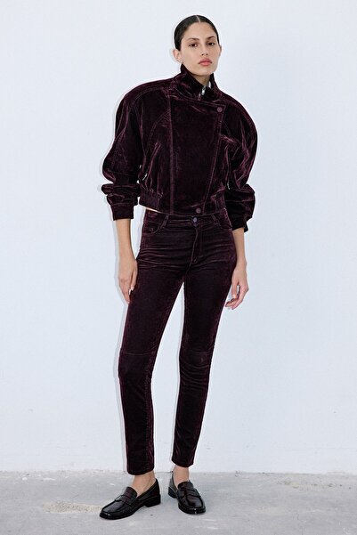 rue Normal Bel Dokulu Skinny Bordo Pantolon