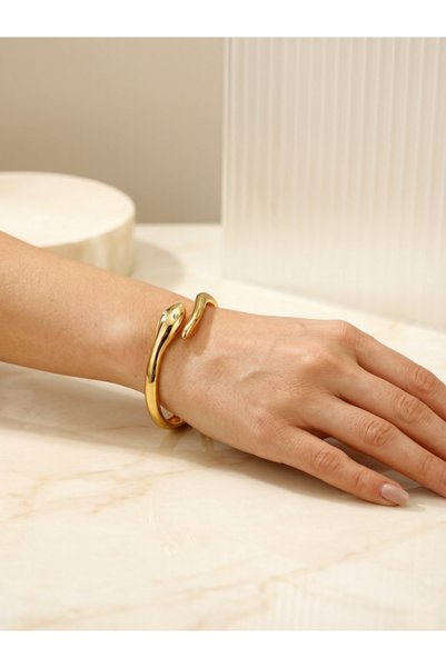 Take Two By Styli Golden Serpent Bangle Bracelet - Everyday Wear.