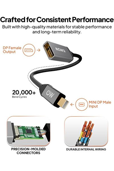 MOWSIL Mini DisplayPort to DisplayPort Adapter, Mini DP Male to DP Female Converter, Supported Resolution 4K@60Hz for iMac, Laptop, Mac Mini, Monitor, HDTV, Projector