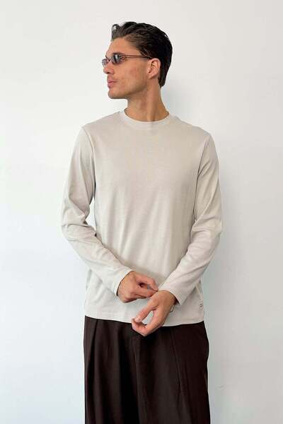 JB John Borners Men's Crew Neck Ornamental Label Cotton Sweatshirt Beige - 27...