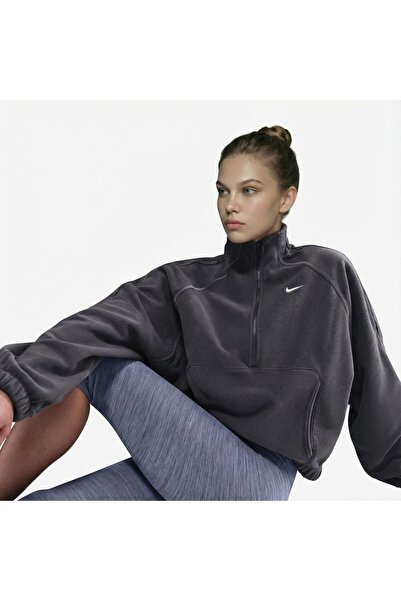 Nike One Therma-FIT HZ Top Polar Kadın Siyah oversize Yarım Fermuar Sweatshir...
