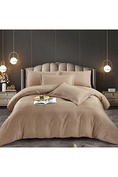 JOJO HOME Lenjerie de pat, damasc, pat 1 persoana, 4 piese, cappuccino, Jo-Jo