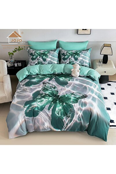 JOJO HOME Lenjerie de pat din finet 4 piese 🦋 Verde Menta | Imprimeu digital...