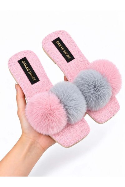 dabab shoes POMELLA Γυναικείες ροζ παντόφλες για το σπίτι με διπλά βελούδινα ...