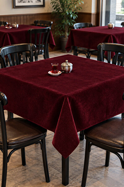 Çt Çeyizci Tekstil Kahve Cafe Bordo Kıraathane Masa Örtüsü 140x140cm Düz Kadife