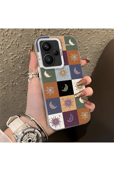 CASEVIBE Redmi Note 13 Pro Plus+ 5G Uyumlu Güneş Ay Kare Desenli Retro Baskıl...