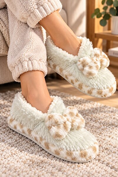 SAMURSPOR Women's - Girls' Ribbon Soft Furry Plush Slippers Home Boots Slippers