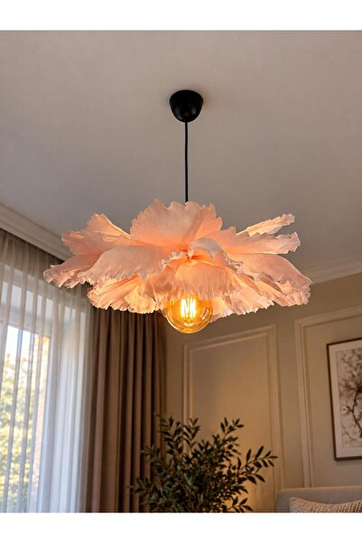 KRKSTORE Soft Pembe Italyan Krapon Kağıdı El Yapımı Bohem Çiçek Avize,( 50 CM...