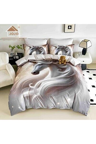 JOJO HOME Lenjerie de pat din finet 5D Gri cu Unicorn – 6 piese