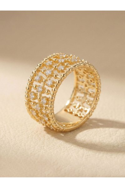 Take Two By Styli Gold Plated Cubic Zirconia Lattice Ring