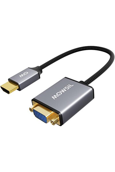 MOWSIL HDMI to VGA Adapter – Full HD 1080p Video Converter, Plug & Play Design, Gold-Plated Connector, Aluminum Alloy Body, Braided Cable, Compatible with PC, Laptop, Projector & Monitor
