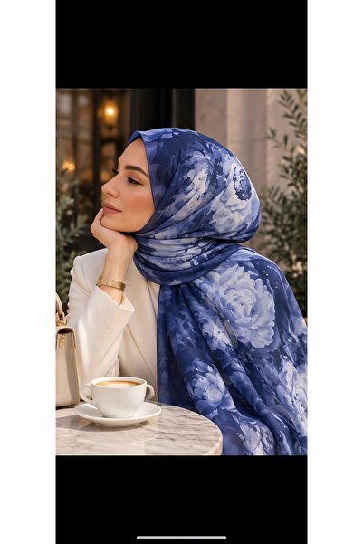 Gülsoy Eşarp Çiçek Desenli Hanzade Şal-Mavi
