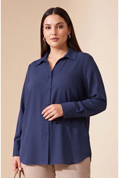 RMG Jesica Kumaş Plus Size Shirt Navy Blue