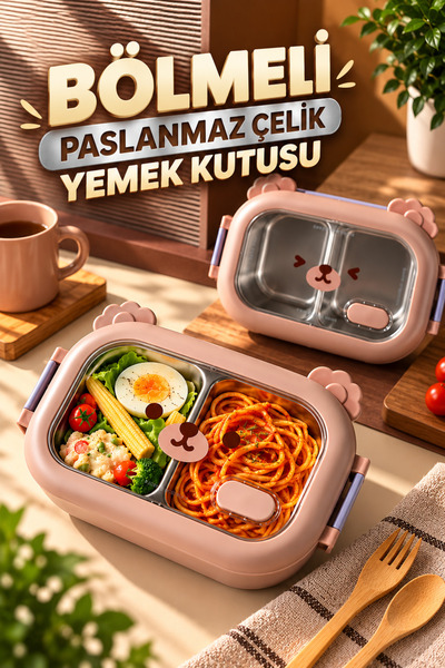Lipra Bölmeli Çocuk Yemek Kutusu 304 Paslanmaz Çelik Sızdırmaz Kapaklı Seviml...