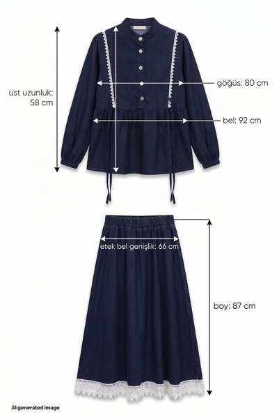InStyle Dark Blue Denim Suit with Laced Hem