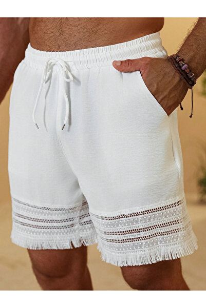 Take Two By Styli White Solid Drawstring Fringe Hem Shorts