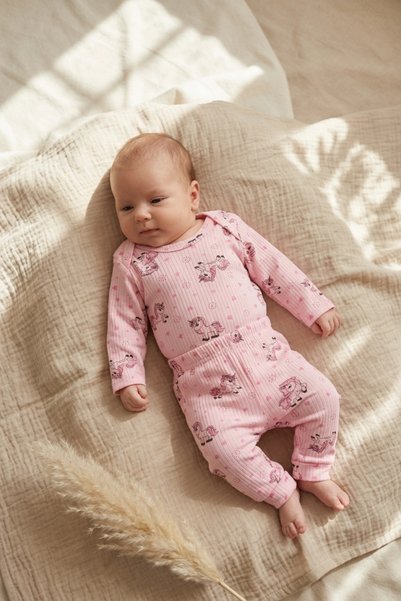 Babydonat Pembe Unicorn Desenli İkili Fitilli % 100 Pamuklu Kız Bebek Takımı ...
